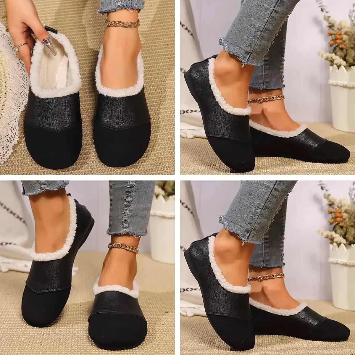 Warm and Luxurious Winter Leather Shoes Women,Soft Comfortable Flat Slip-On Casual Sneaker,Fur Lined Orthopedic Ankle Boots