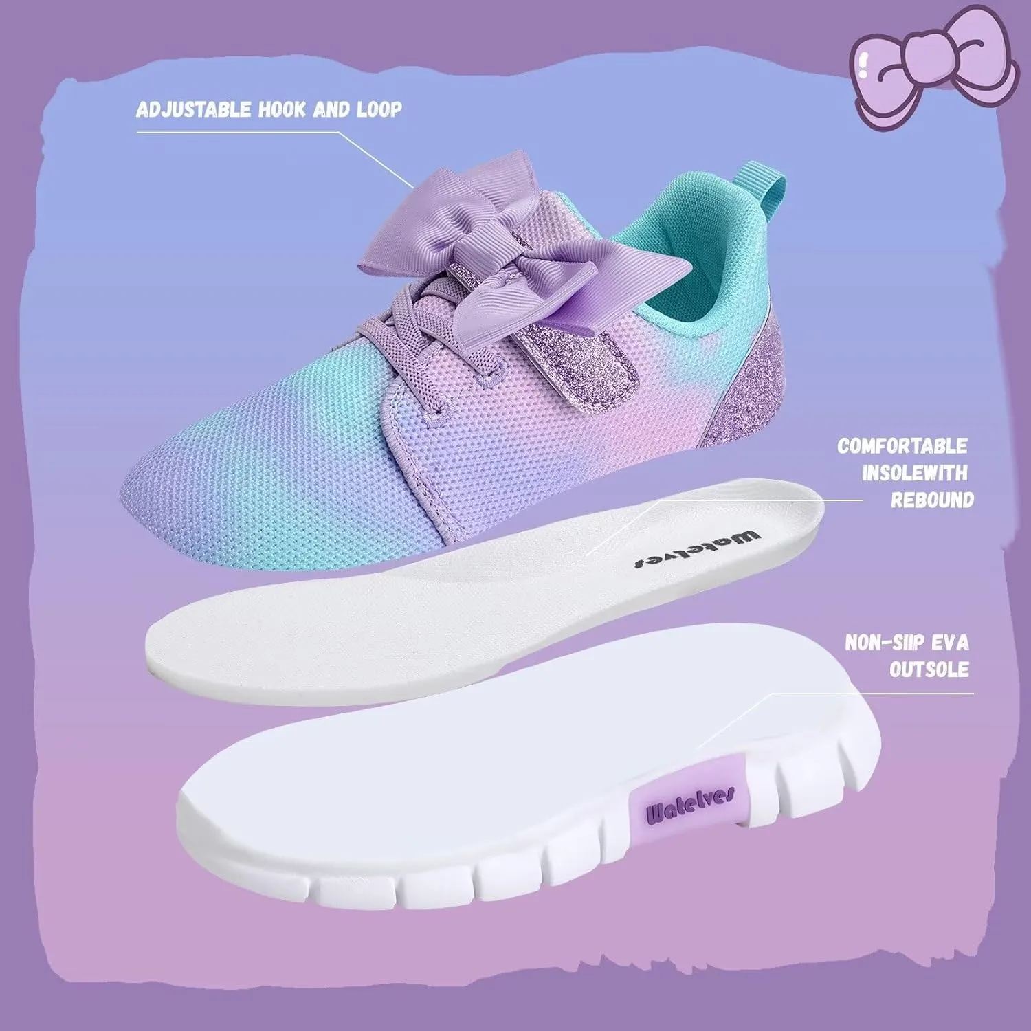 WateLves Girls Sneakers Lightweight Walking Shoes Comfortable Running Tennis Shoes for Toddler Little Kid/Big Kid