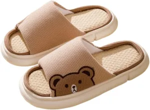 Women Animal Cartoon Rabbit Shape Linen Slippers Four Seasons Cute and Comfortable Thick Sole Soft Indoor Outdoor Plush Home Shoes