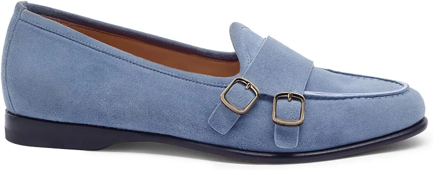 Women Round Toe Slip On Loafer Flats Monk Strap Casual Comfy 1 inch Flat Heel Dress Loafers Patent Buckle Strap Penny Loafers Office Ladies Walking Drive Loafers Retro 4-11 M US