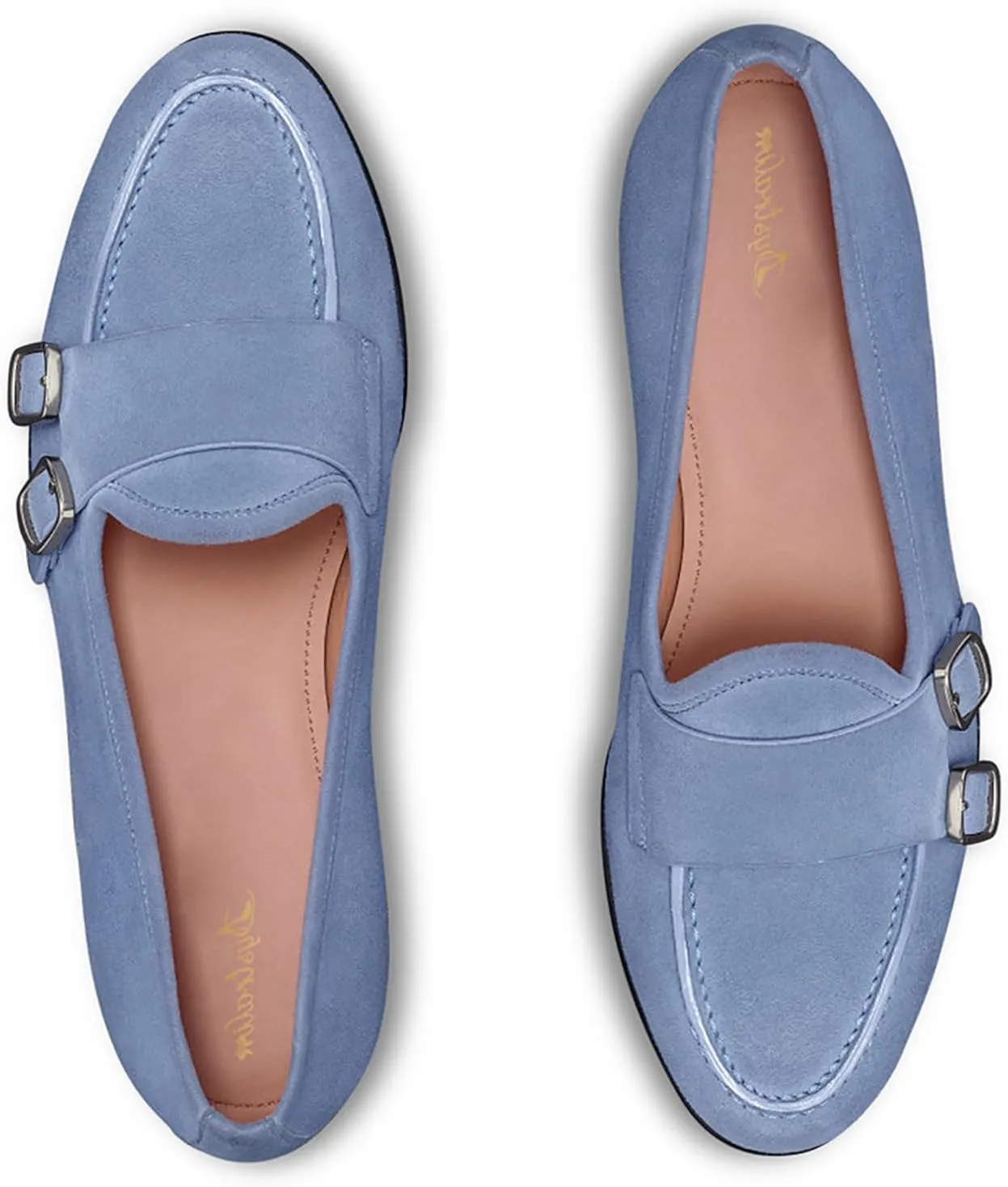 Women Round Toe Slip On Loafer Flats Monk Strap Casual Comfy 1 inch Flat Heel Dress Loafers Patent Buckle Strap Penny Loafers Office Ladies Walking Drive Loafers Retro 4-11 M US