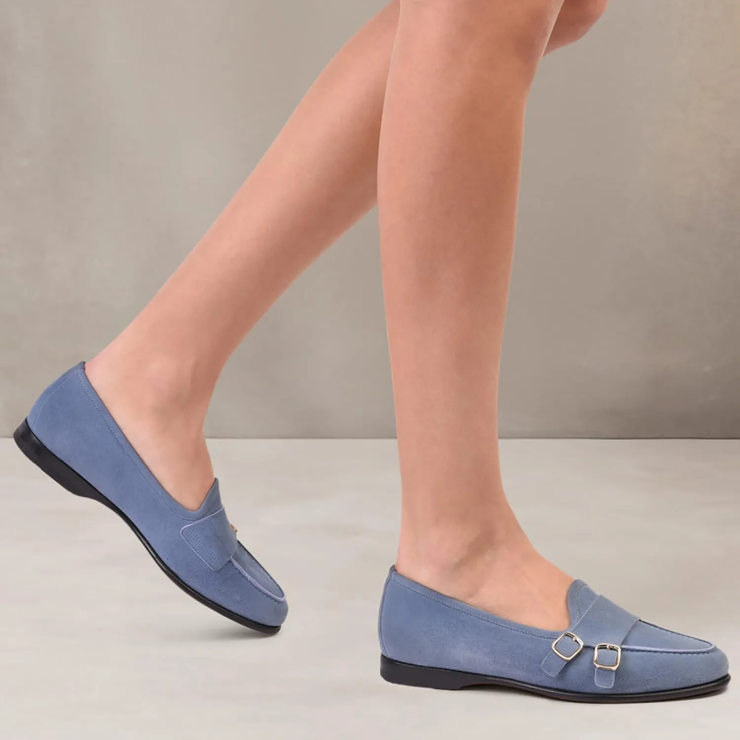 Women Round Toe Slip On Loafer Flats Monk Strap Casual Comfy 1 inch Flat Heel Dress Loafers Patent Buckle Strap Penny Loafers Office Ladies Walking Drive Loafers Retro 4-11 M US