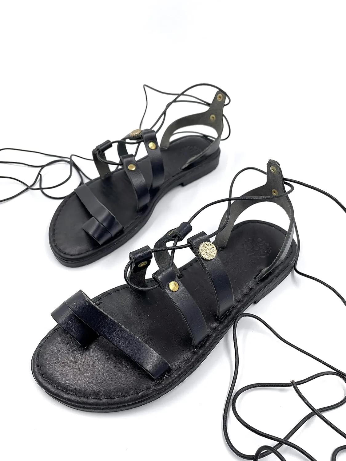Women's Black Lace Up Leather Sandals, Flat Black Sandals for Women, Lace Up Women's Sandals Handmade, Leather Handmade Greek Sandals (10)