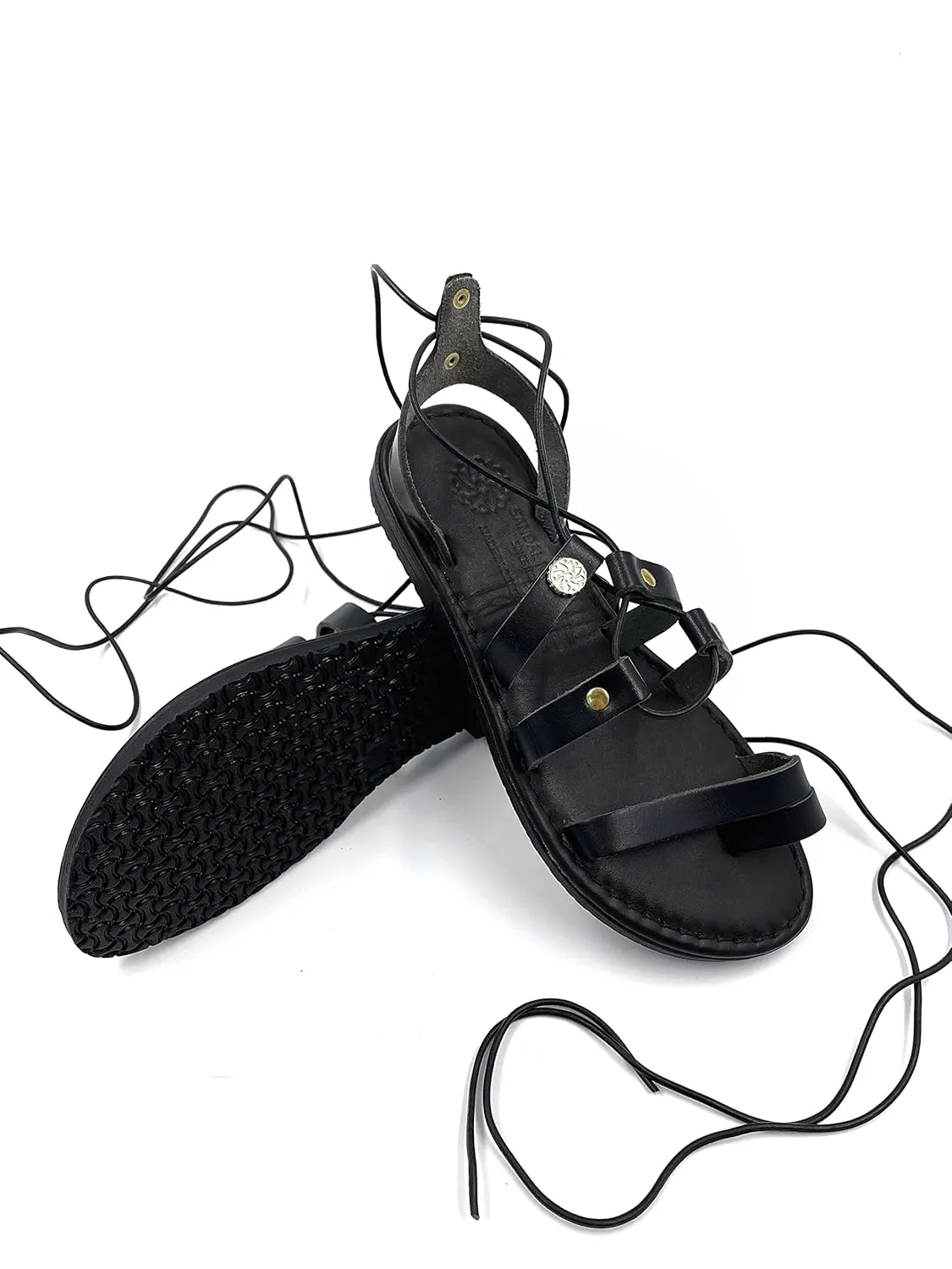 Women's Black Lace Up Leather Sandals, Flat Black Sandals for Women, Lace Up Women's Sandals Handmade, Leather Handmade Greek Sandals (10)