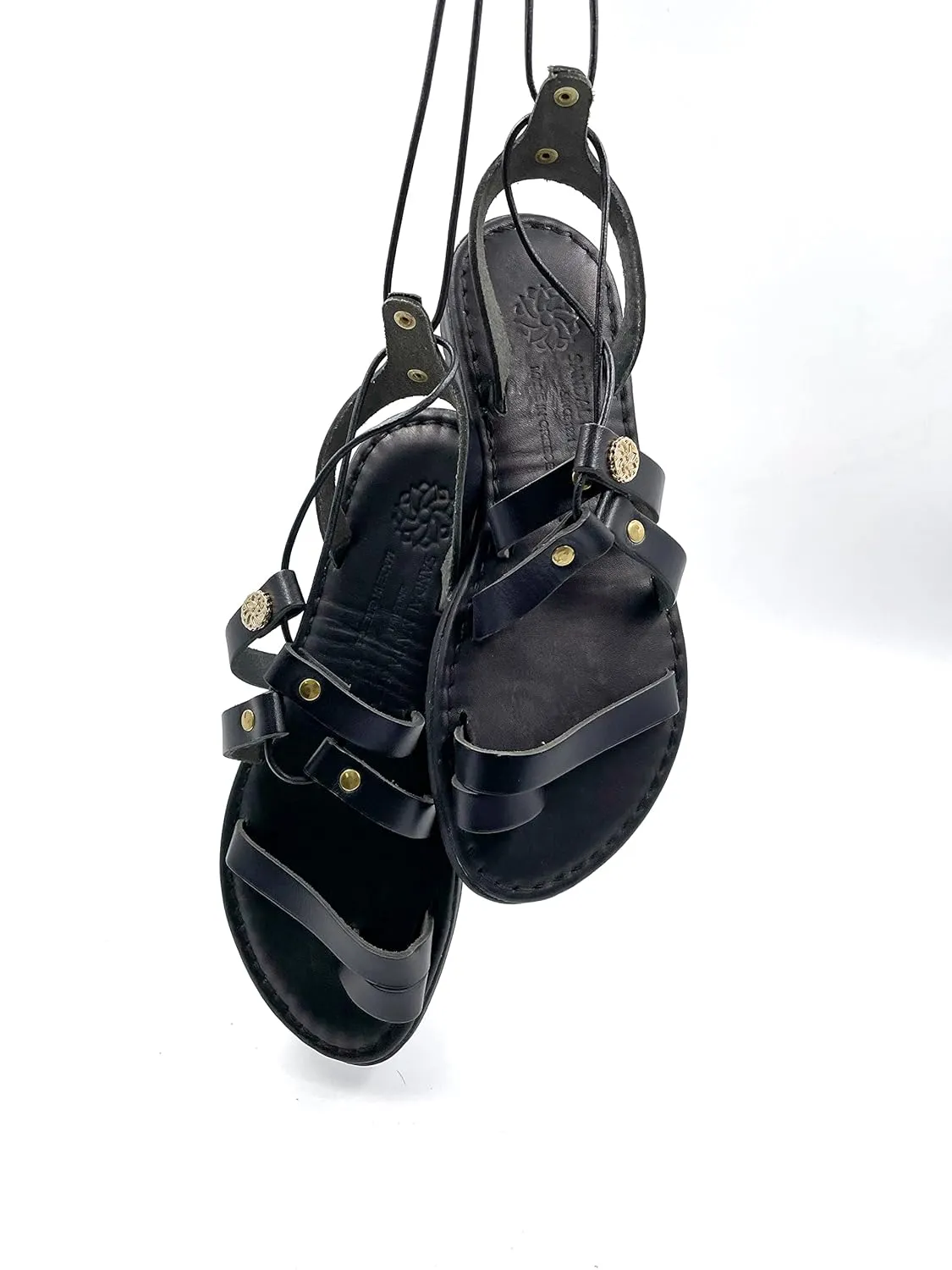 Women's Black Lace Up Leather Sandals, Flat Black Sandals for Women, Lace Up Women's Sandals Handmade, Leather Handmade Greek Sandals (10)