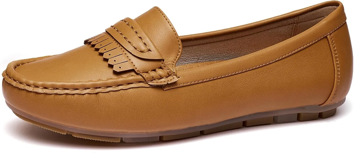 Women's Business Loafers Work Casual Flats Shoes Lightweight Penny PU Leather Slip On Walking Shoes