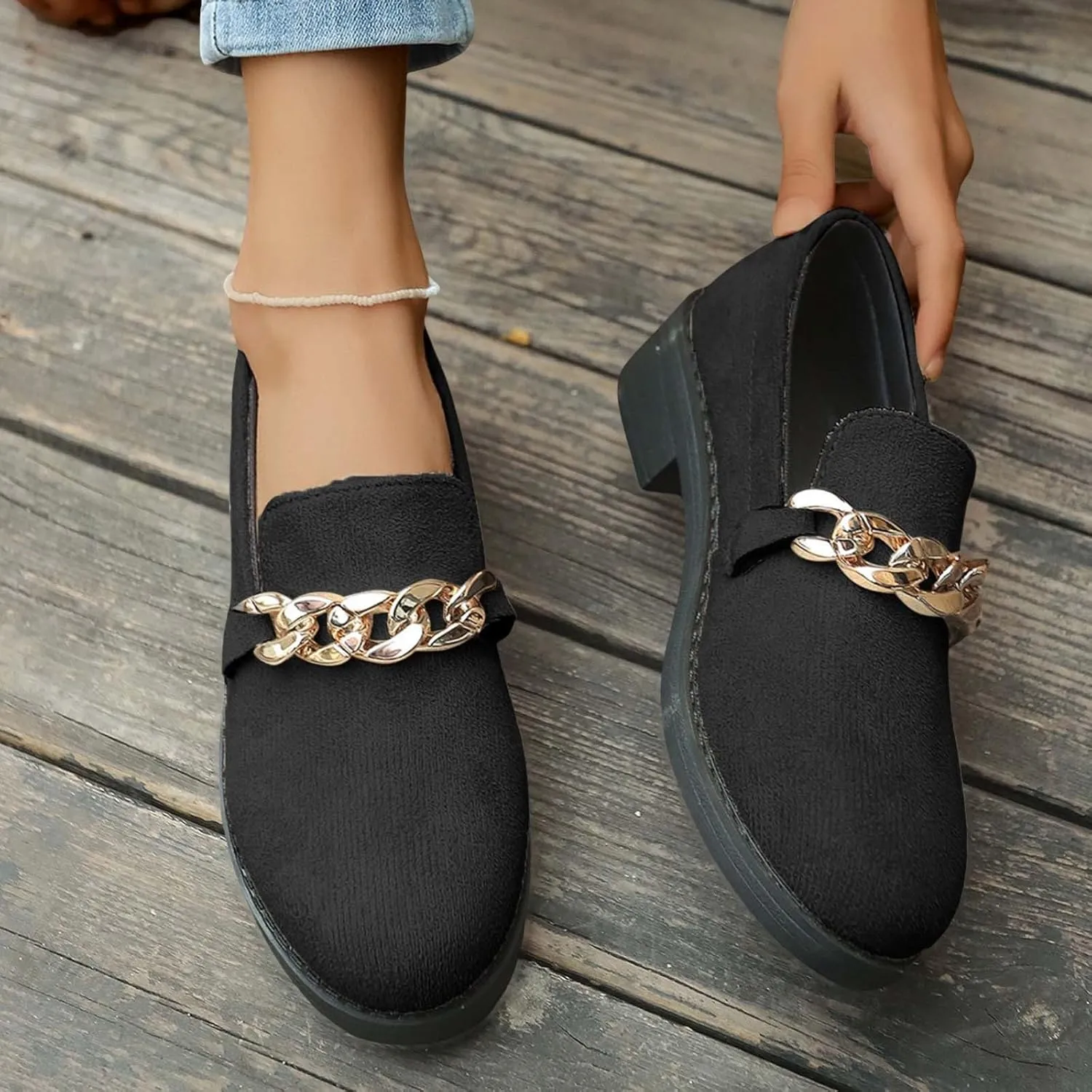 Women's Casual Slip On Loafers Comfortable Round Toe Mules with Metal Buckle Design for Daily Wear and Travel