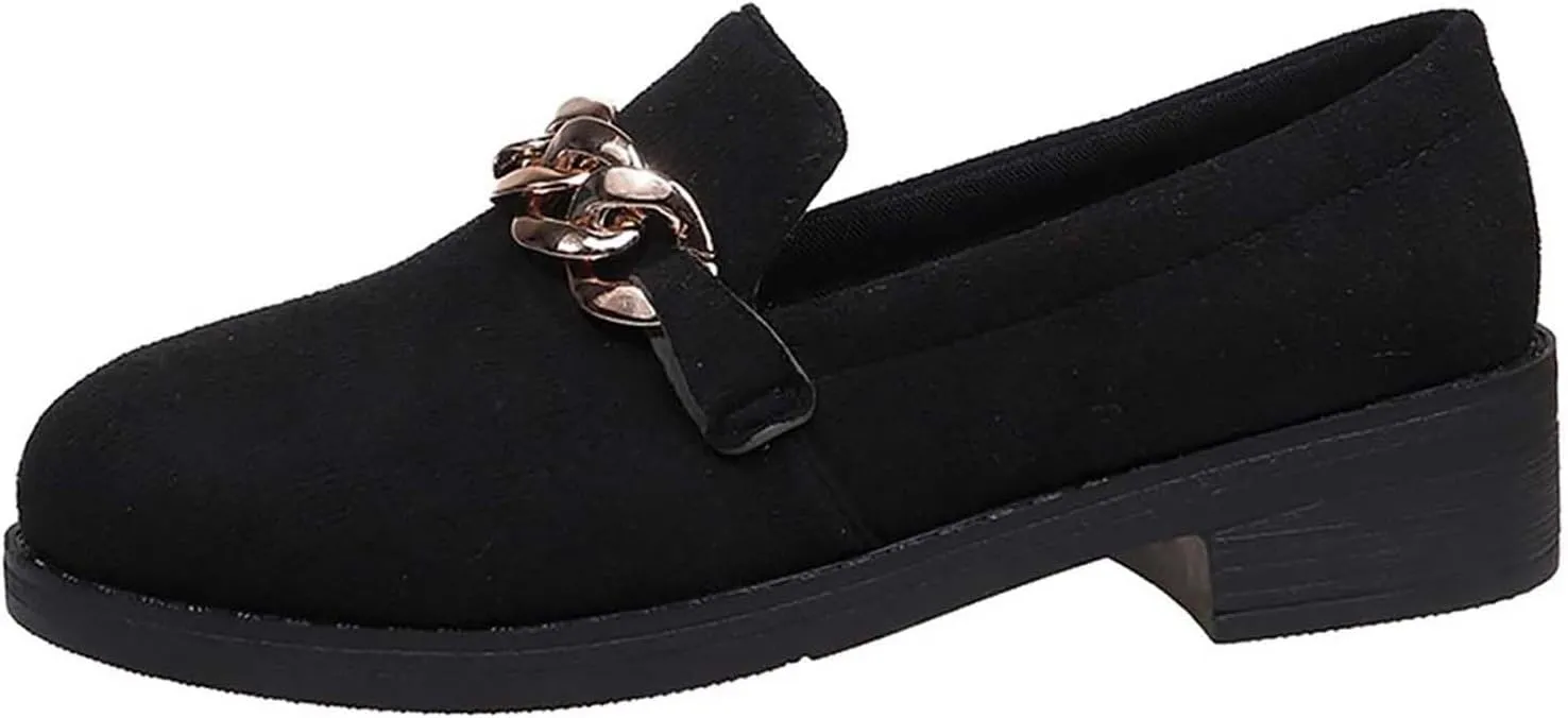 Women's Casual Slip On Loafers Comfortable Round Toe Mules with Metal Buckle Design for Daily Wear and Travel