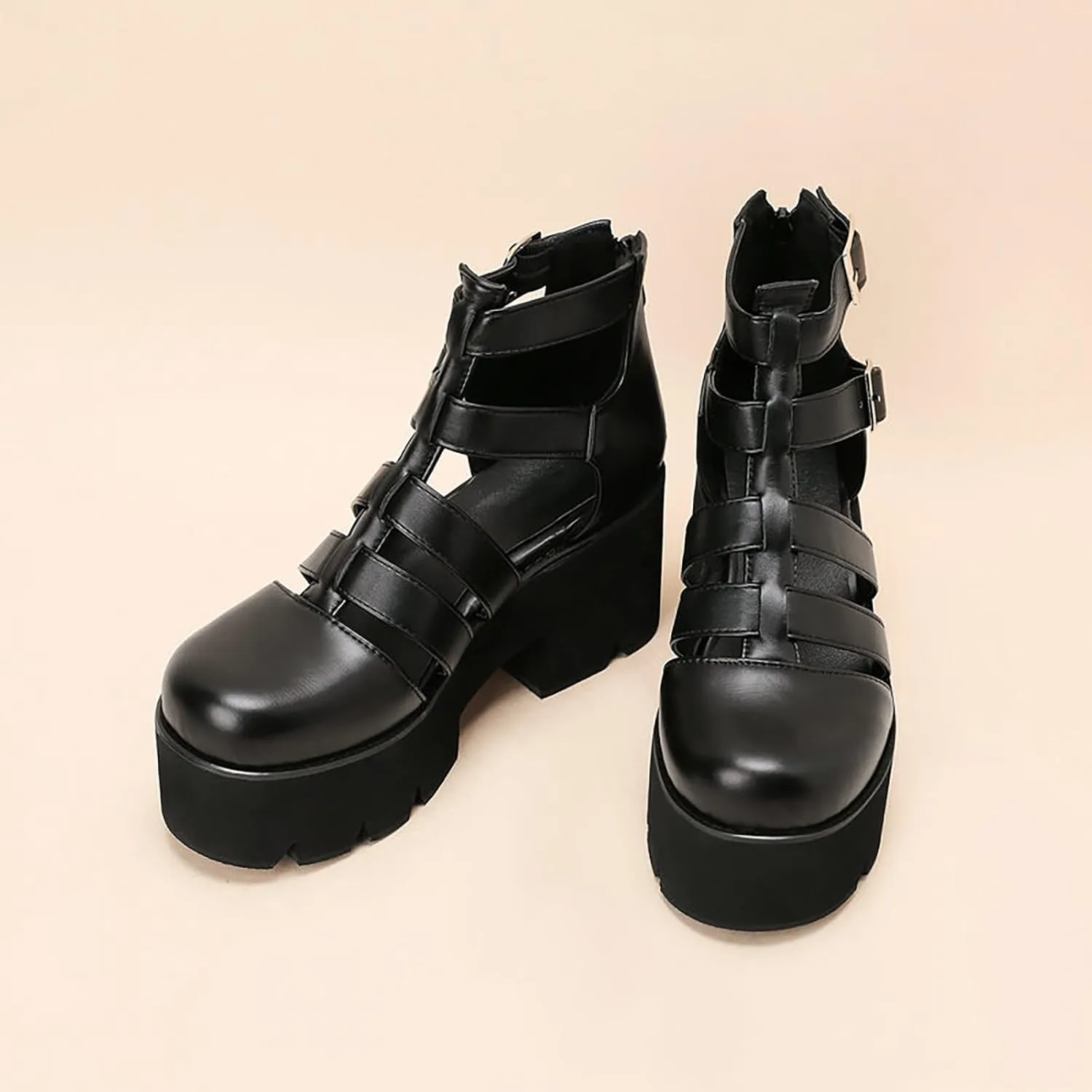 Women's Closed Toe Platform Gladiator Sandals,Summer Cutout Breathable Adjustable Buckle Roman Shoe Outdoor Chunky Heeled Package Heel Comfortable Non-Slip Beach Walking Shoes