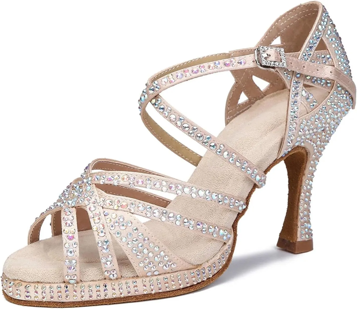 Women's Crystal-Embellished Platform Sandals - Strappy Mesh Design for Poolside Celebrations (8CM/3.15")