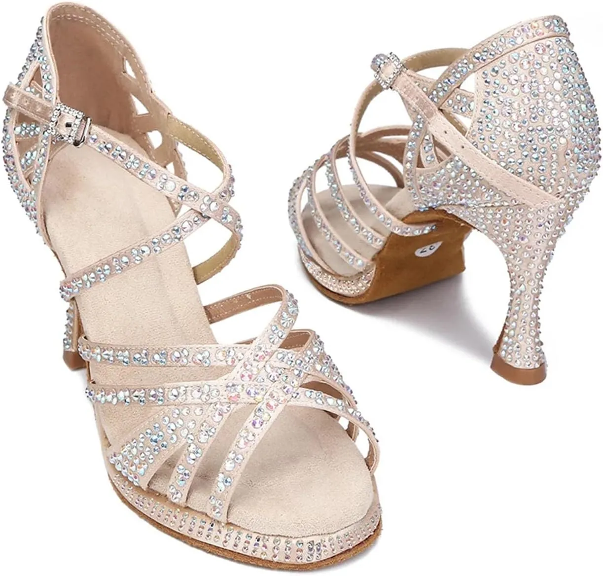 Women's Crystal-Embellished Platform Sandals - Strappy Mesh Design for Poolside Celebrations (8CM/3.15")