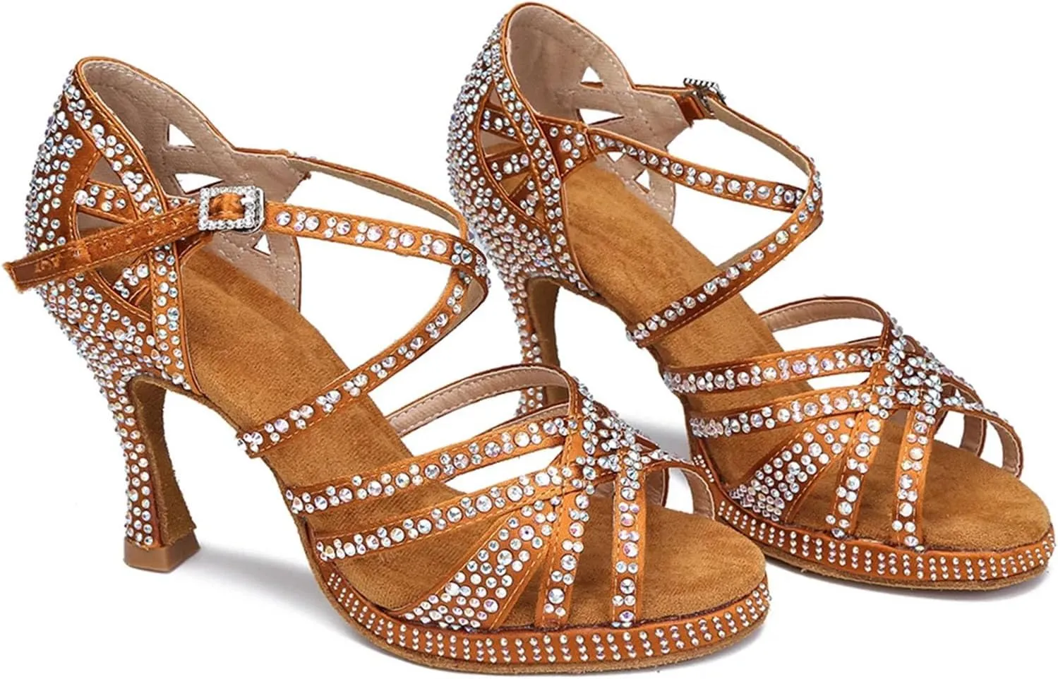 Women's Crystal-Embellished Platform Sandals - Strappy Mesh Design for Poolside Celebrations (8CM/3.15")