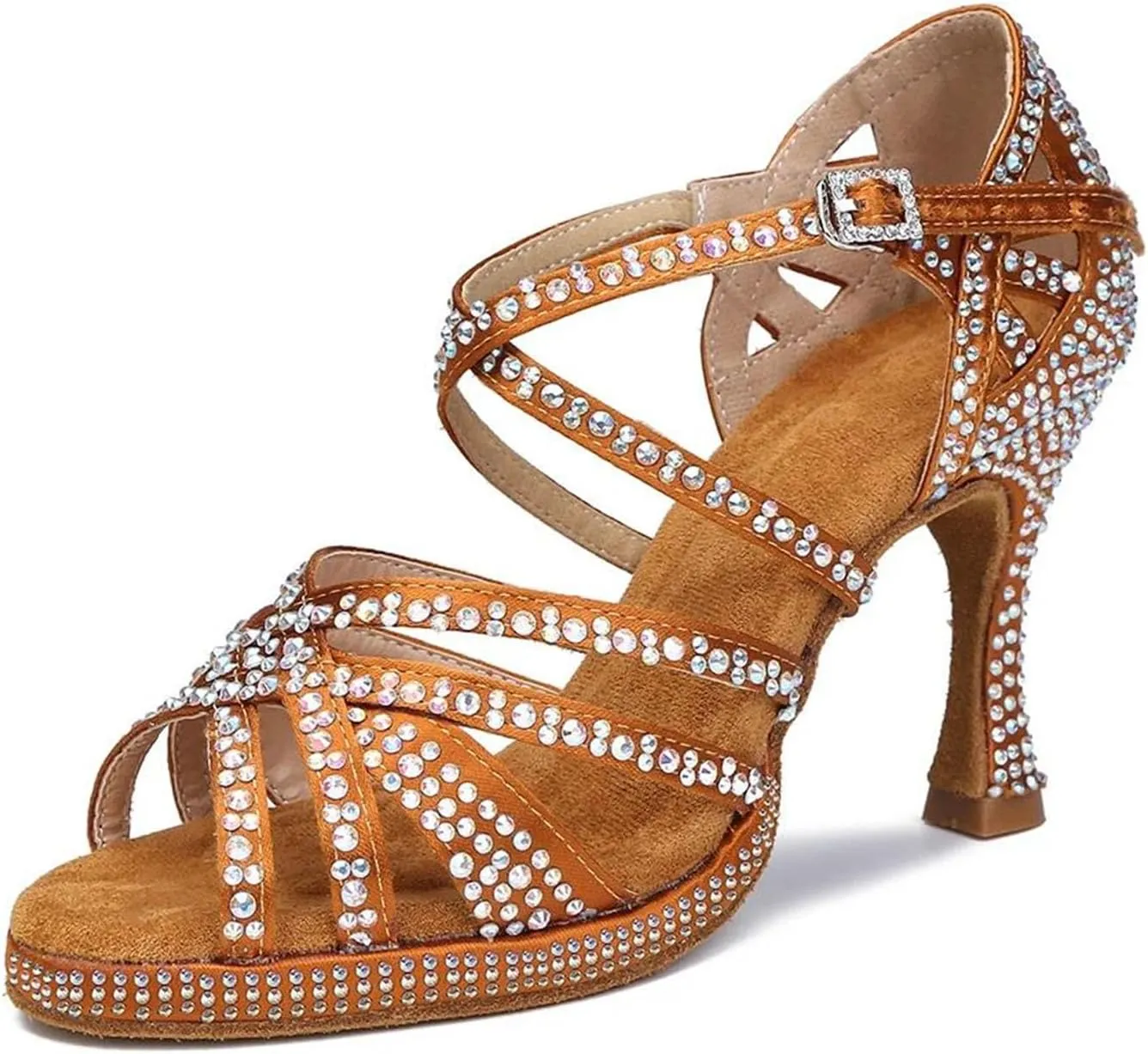 Women's Crystal-Embellished Platform Sandals - Strappy Mesh Design for Poolside Celebrations (8CM/3.15")