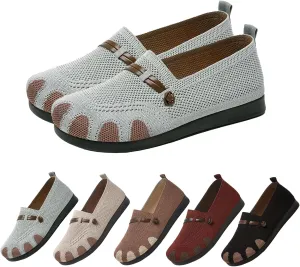 Women's Flat Slip-On Casual Shoes, Soft Sole Non-Slip Loafers for Moms Comfortable and Breathable Woven Sneakers
