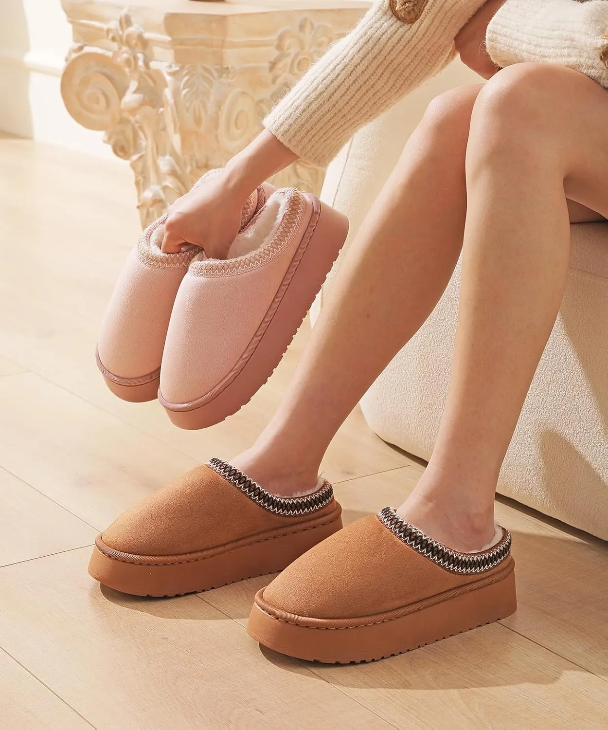 Women's Fuzzy Memory Foam Slippers Lightweight Home Slippers Fluffy Winter House Shoes Indoor and Outdoor