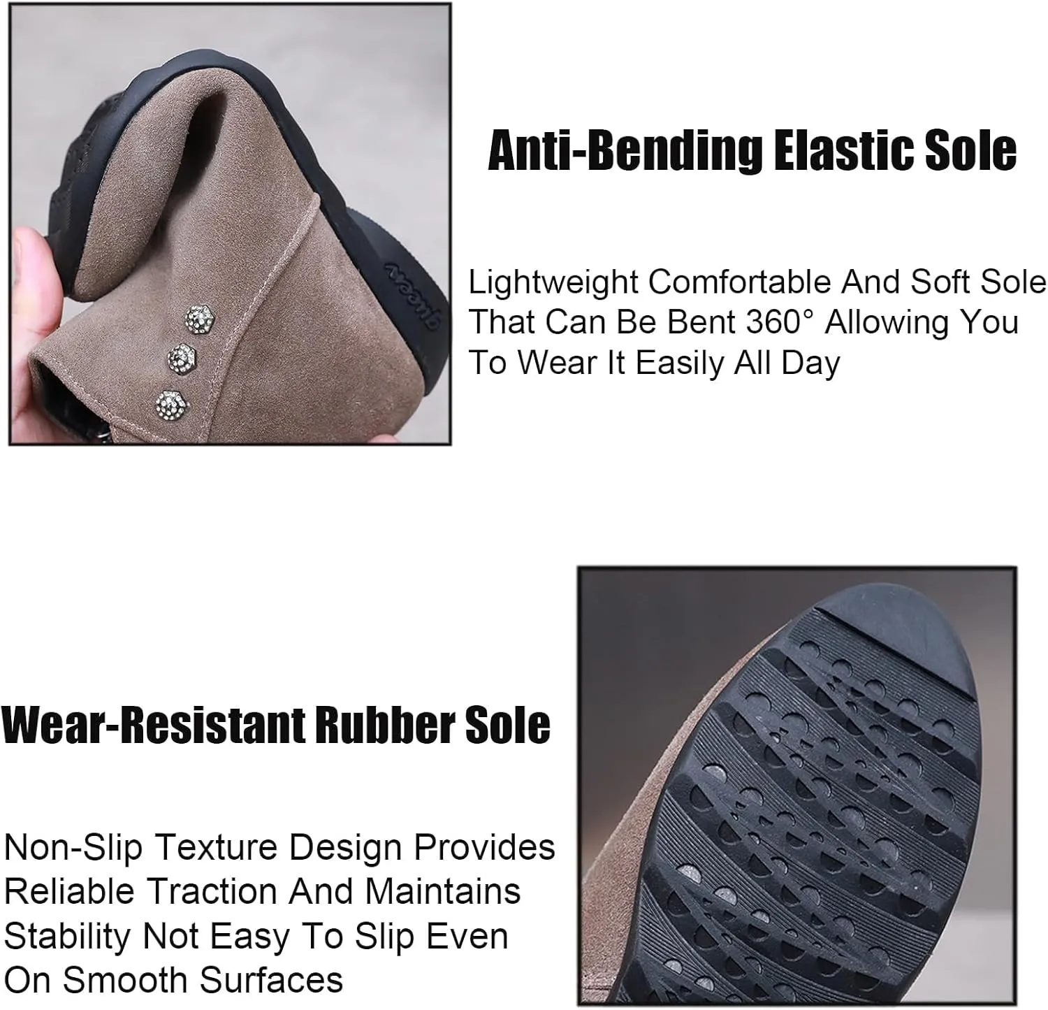 Women'S Genuine Leather Flat Ankle Boots classic Round Toe Side Zipper Non-Slip Soft Bottom Booties For Office Work Dress Boots
