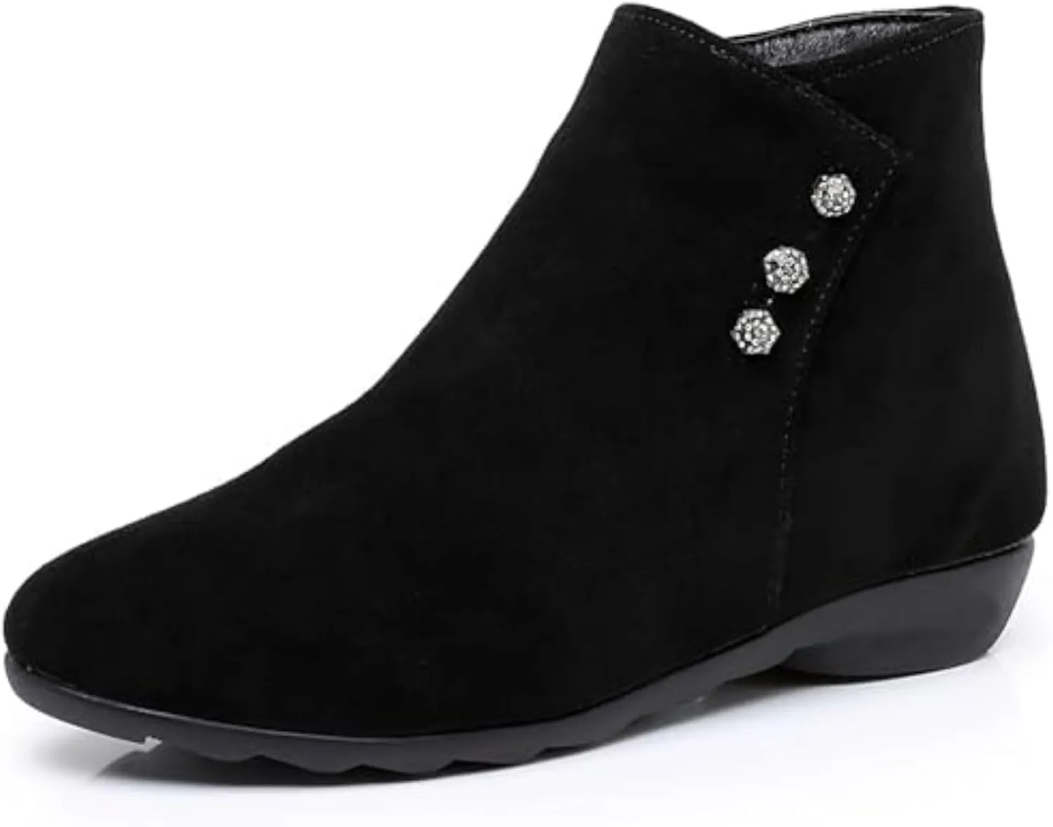 Women'S Genuine Leather Flat Ankle Boots classic Round Toe Side Zipper Non-Slip Soft Bottom Booties For Office Work Dress Boots