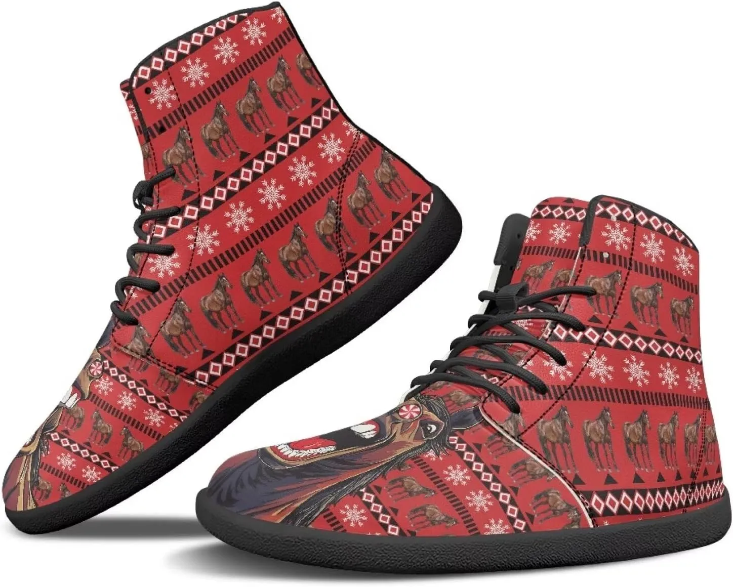 Women's High Top Sneakers Lace Up PU Leather Shoes with Flat Soles and Bandage, Fashionable Walking Shoes