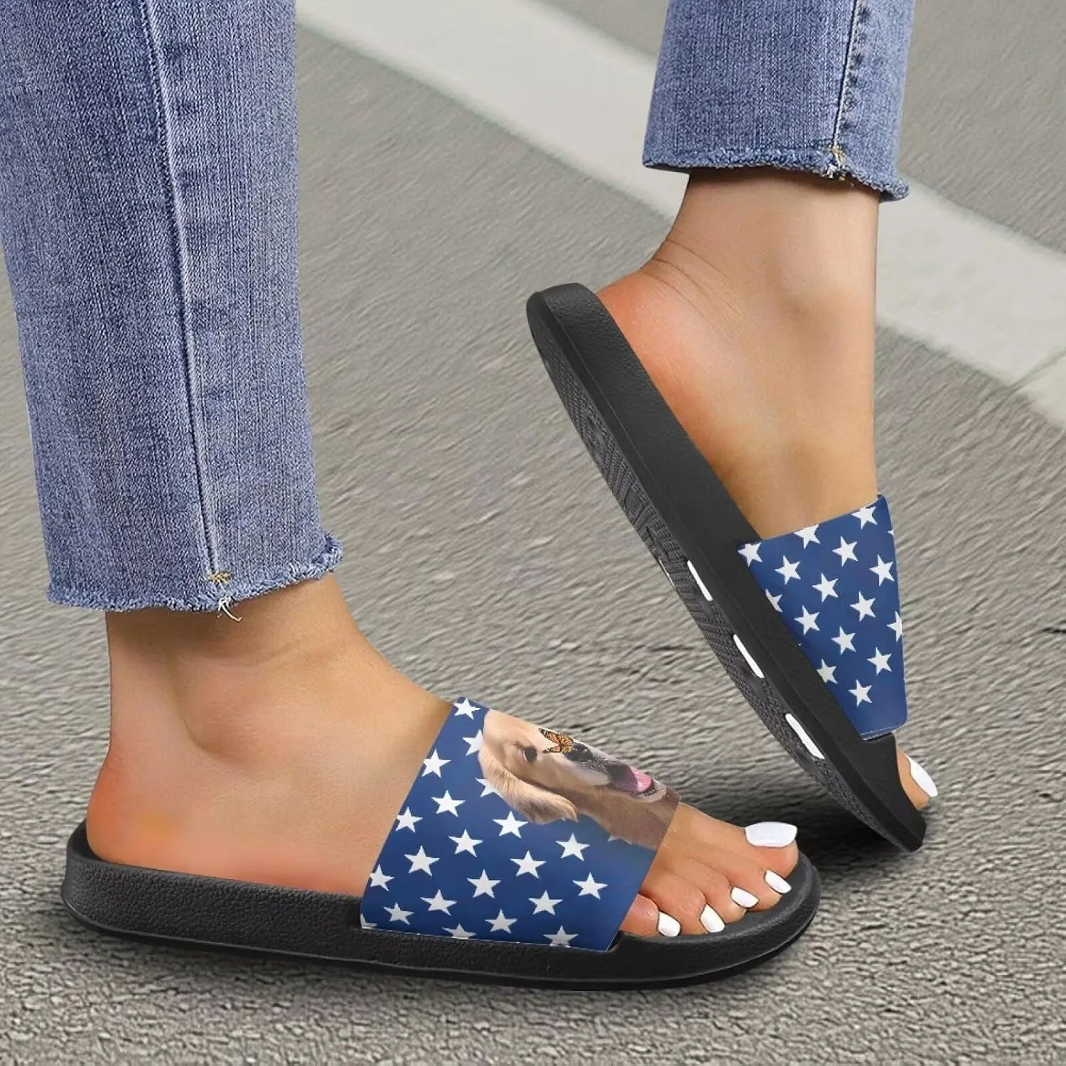 Womens Indoor Bathroom Quick-dry Shower Slides Non-Slip Outdoor Fashion Painted Summer Beach Sandal SizeUS 5-12.5