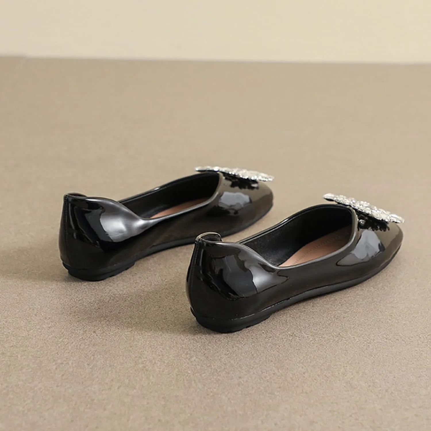 Women'S Patent Leather Square Rhinestone Dress Flat Shoes Fashionable Closed Square Toe Soft Bottom Non-Slip One-Step Dress Shoes Business Wedding Dress Mother Shoes
