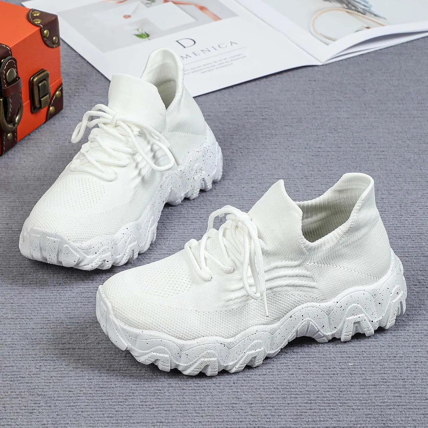 Women's Pink Ortho Pro Classic Casual Sneakers, Breathable Mesh, Lace-Up, Flat Heel, Round Toe