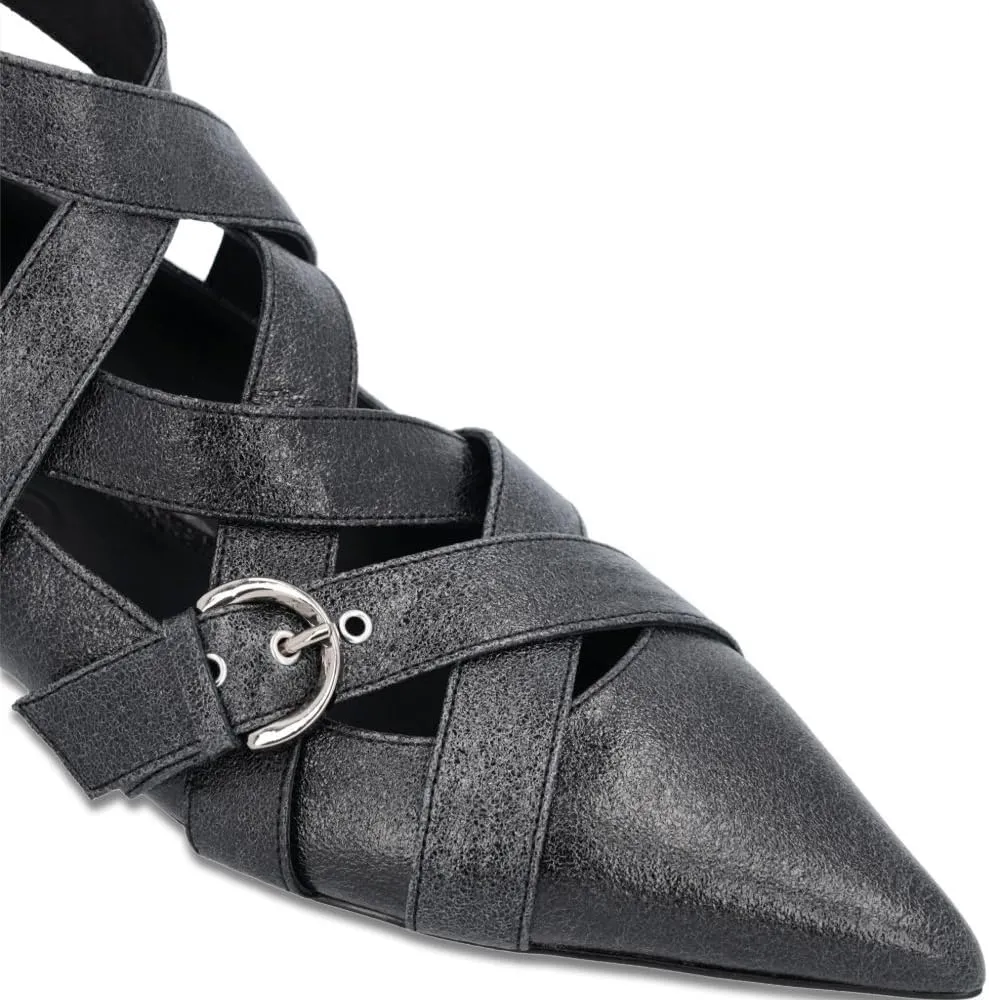 Women's Punk Ballet Flats Pointed Toe Ankle Strap Ballerina Shoes Buckle Crossed Strappy Comfortable Flat Shoes for Party Office Prom