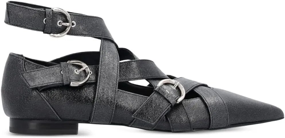 Women's Punk Ballet Flats Pointed Toe Ankle Strap Ballerina Shoes Buckle Crossed Strappy Comfortable Flat Shoes for Party Office Prom