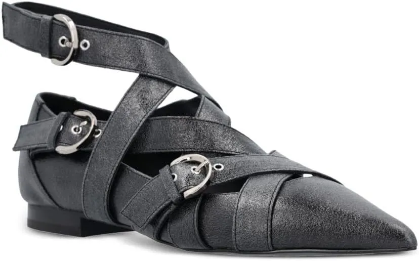 Women's Punk Ballet Flats Pointed Toe Ankle Strap Ballerina Shoes Buckle Crossed Strappy Comfortable Flat Shoes for Party Office Prom
