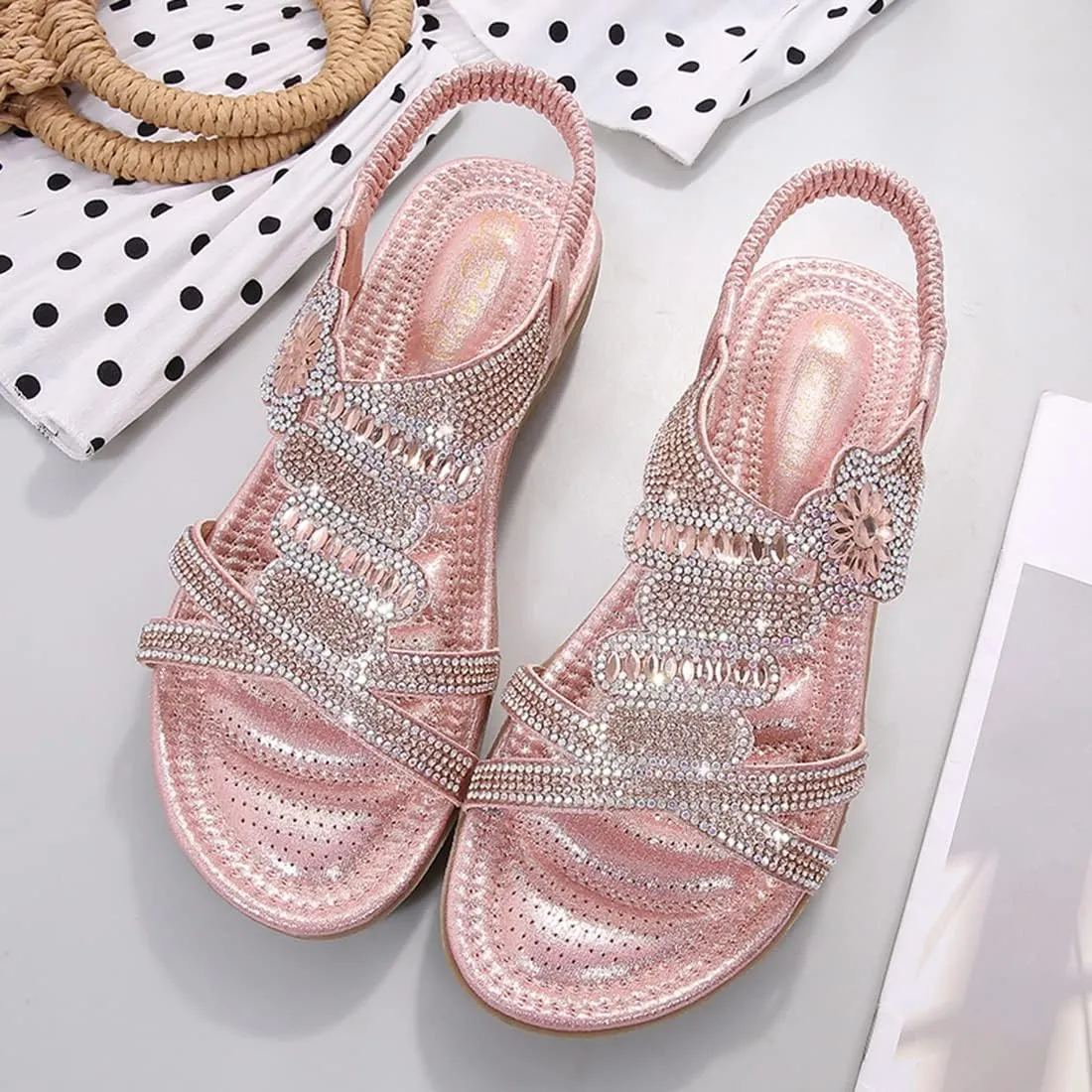 Womens Sandals Summer Dressy Flat Sandals Casual Comfortable Beach Bohemian Sandal Flat Shoes