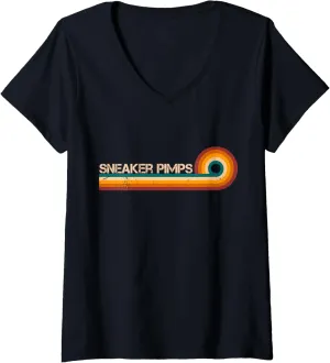 Womens Sneaker Pimps Retro Stripes Musician Vintage V-Neck T-Shirt