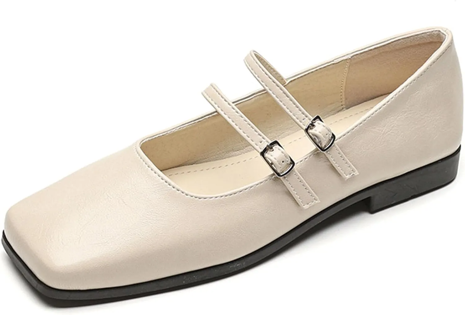 Women's Square Toe Flat Bottomed Mary Jane Shoes Fashionable Solid Color Comfortable Retro Mary Jane Flat Shoes