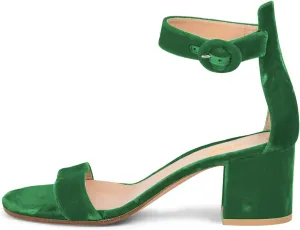 XYD Women Girls Velvet Open Toe Strappy Mid Block Heel Sandal Pumps Ankle Strap with Buckle Summer Daily Dress Shoes