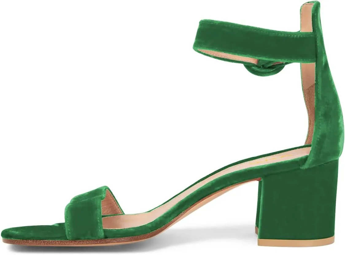 XYD Women Girls Velvet Open Toe Strappy Mid Block Heel Sandal Pumps Ankle Strap with Buckle Summer Daily Dress Shoes