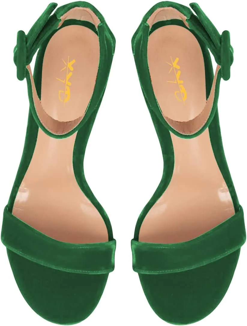 XYD Women Girls Velvet Open Toe Strappy Mid Block Heel Sandal Pumps Ankle Strap with Buckle Summer Daily Dress Shoes