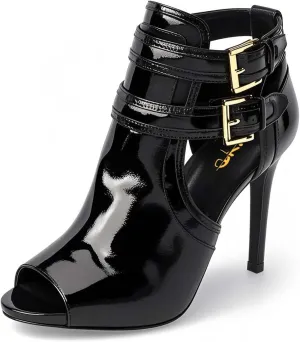 XYD Women Peep Toe Sandal Ankle Booties Dual Buckled Straps Stiletto Heels Stylish Cutout Event Party Pumps Shoes