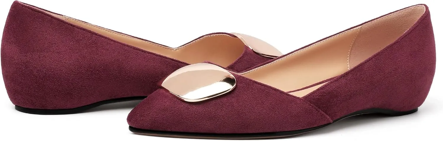 YODEKS Women Flats Low Heel Slip On Closed Pointed Toe Dress Ballet Flat Shoes