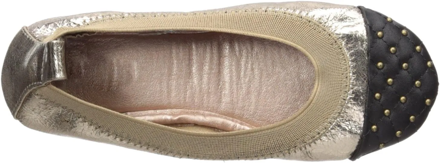Yosi Samra Kid's Quilted Studded Cap Toe Flat, Bronze/Black