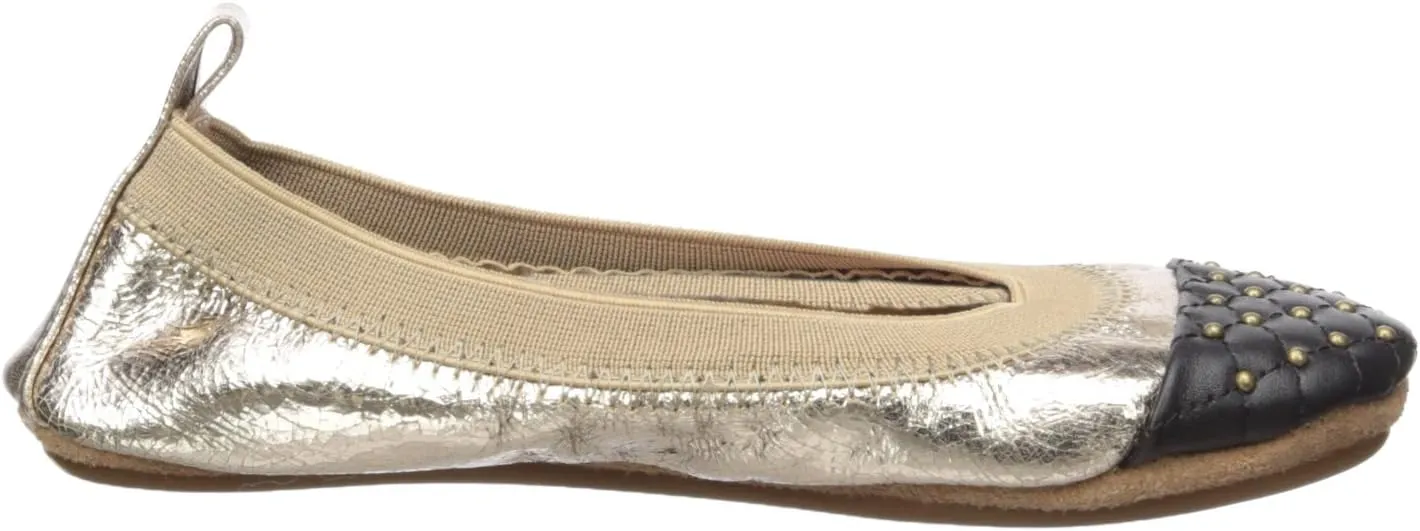 Yosi Samra Kid's Quilted Studded Cap Toe Flat, Bronze/Black