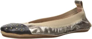 Yosi Samra Kid's Quilted Studded Cap Toe Flat, Bronze/Black