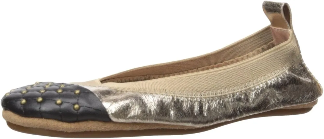 Yosi Samra Kid's Quilted Studded Cap Toe Flat, Bronze/Black