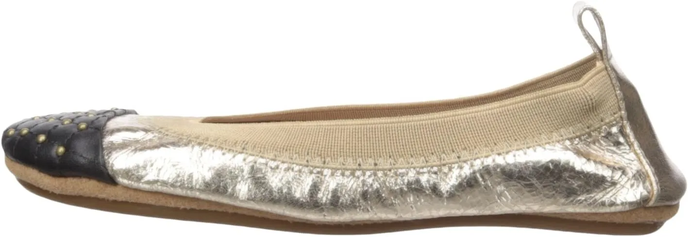 Yosi Samra Kid's Quilted Studded Cap Toe Flat, Bronze/Black