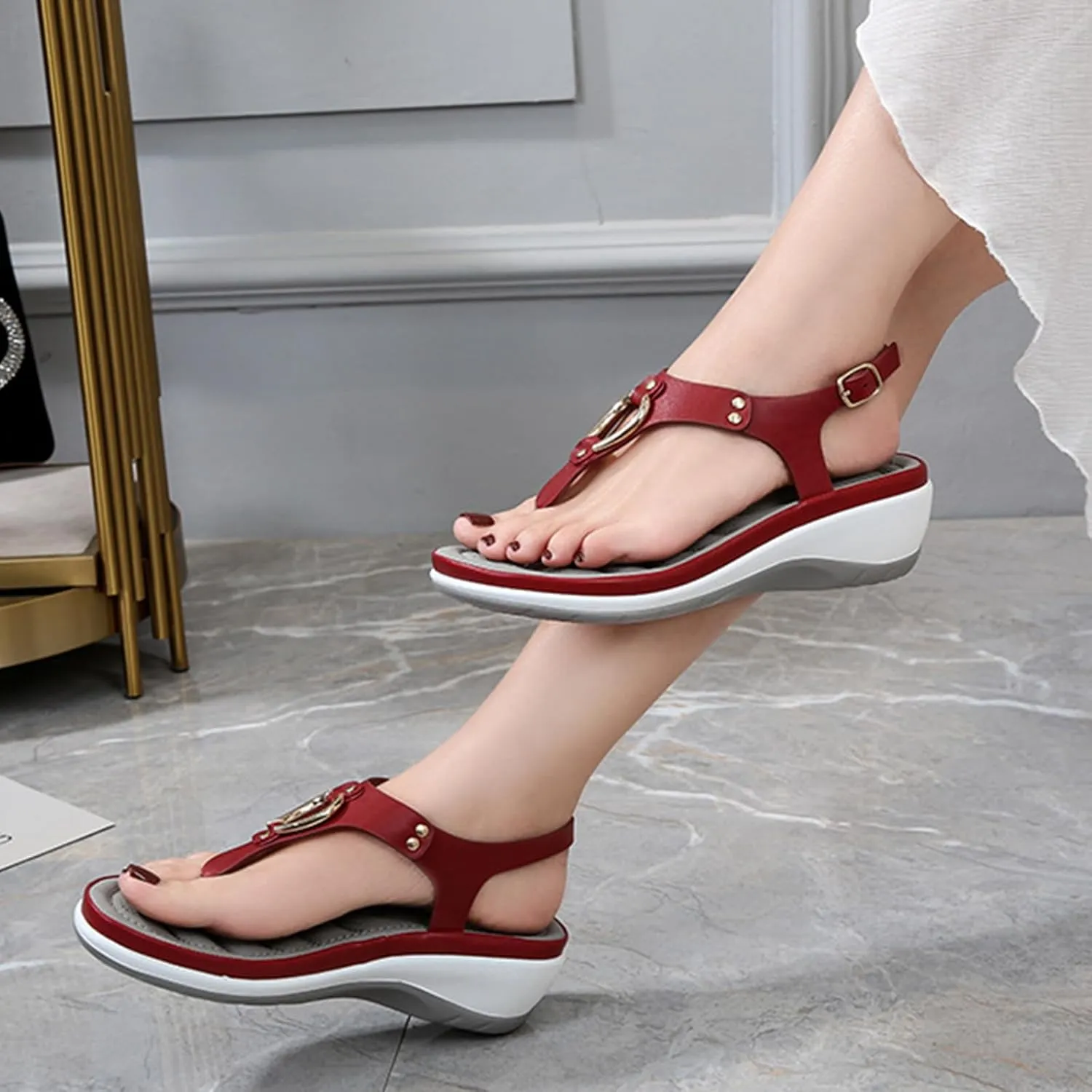 YTINGNICE Women's Supportive Sandals,Ankle Strap Thong Elastic Flat Sandals for Women,Summer Soft Footbed Orthopedic Sandals