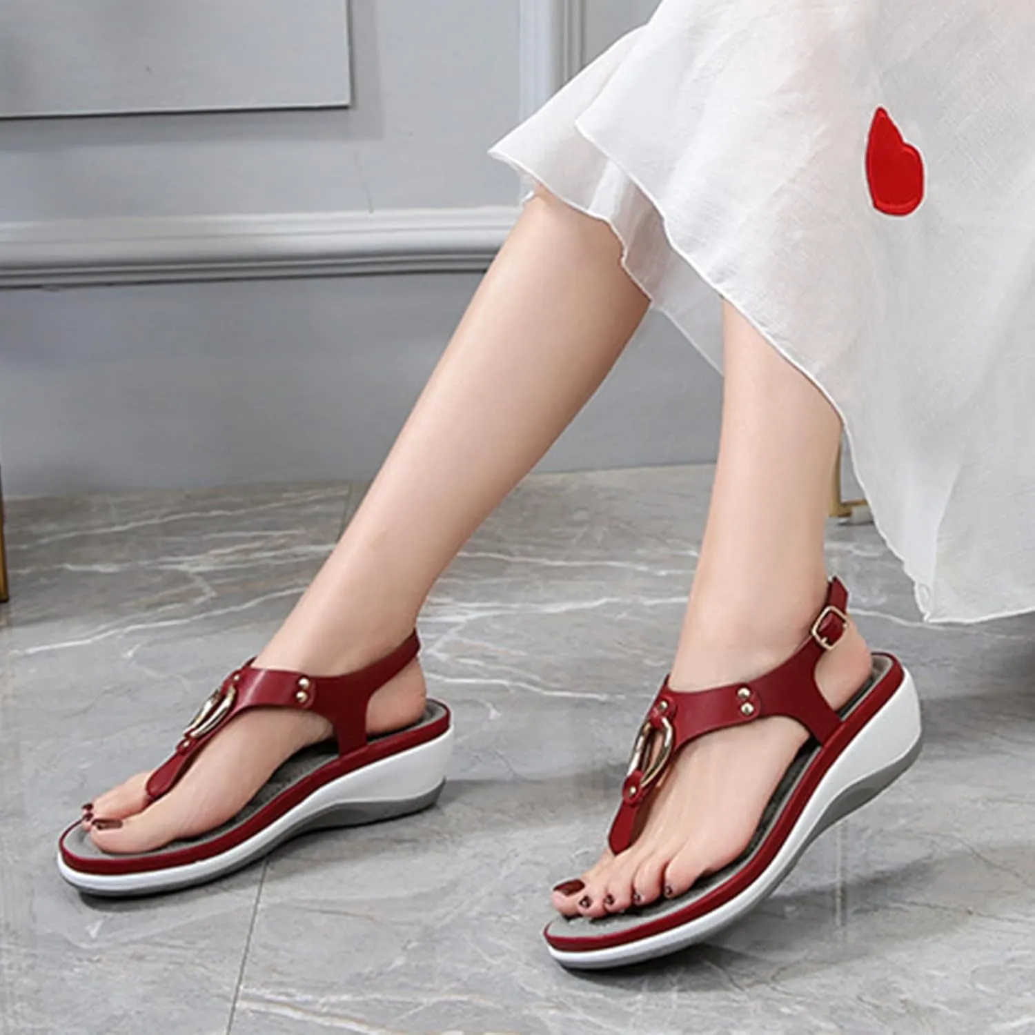 YTINGNICE Women's Supportive Sandals,Ankle Strap Thong Elastic Flat Sandals for Women,Summer Soft Footbed Orthopedic Sandals