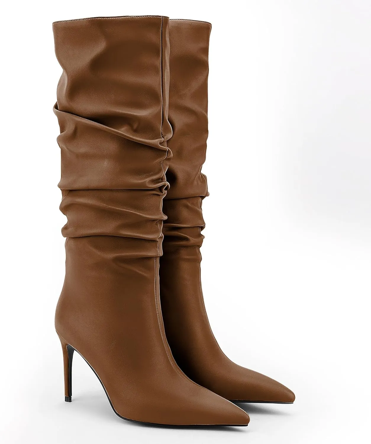 Zamikoo Slouchy High Heel Boots for Women, Knee High Stiletto Heel Boots, Pointed Toe Slouch Stretch Tall Boots Pull On 3.5 Inches