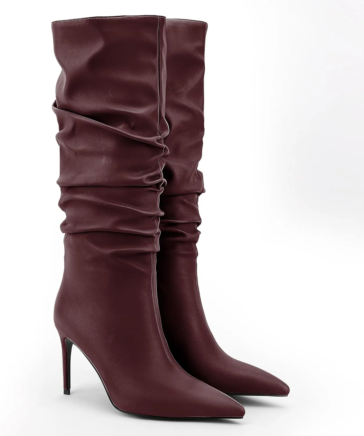 Zamikoo Slouchy High Heel Boots for Women, Knee High Stiletto Heel Boots, Pointed Toe Slouch Stretch Tall Boots Pull On 3.5 Inches