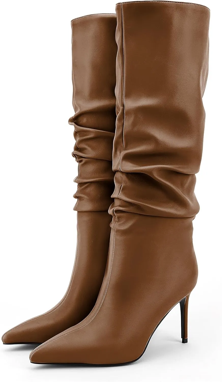 Zamikoo Slouchy High Heel Boots for Women, Knee High Stiletto Heel Boots, Pointed Toe Slouch Stretch Tall Boots Pull On 3.5 Inches