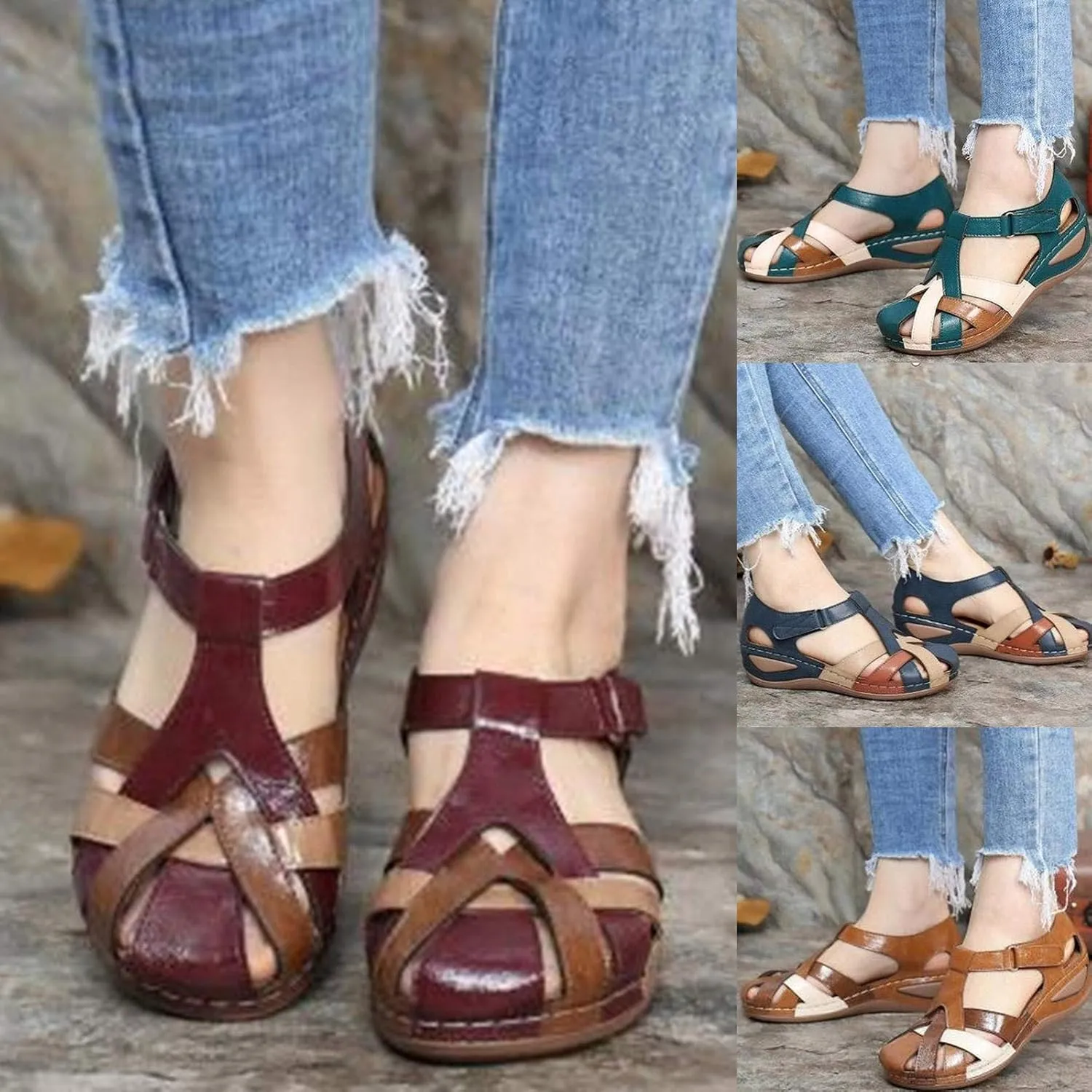 ZBYY Summer Women Sandals Casual Cutout Gladiator Wedge Sandals Loafers Ankle Strap Comfortable Outdoor Platform Shoes