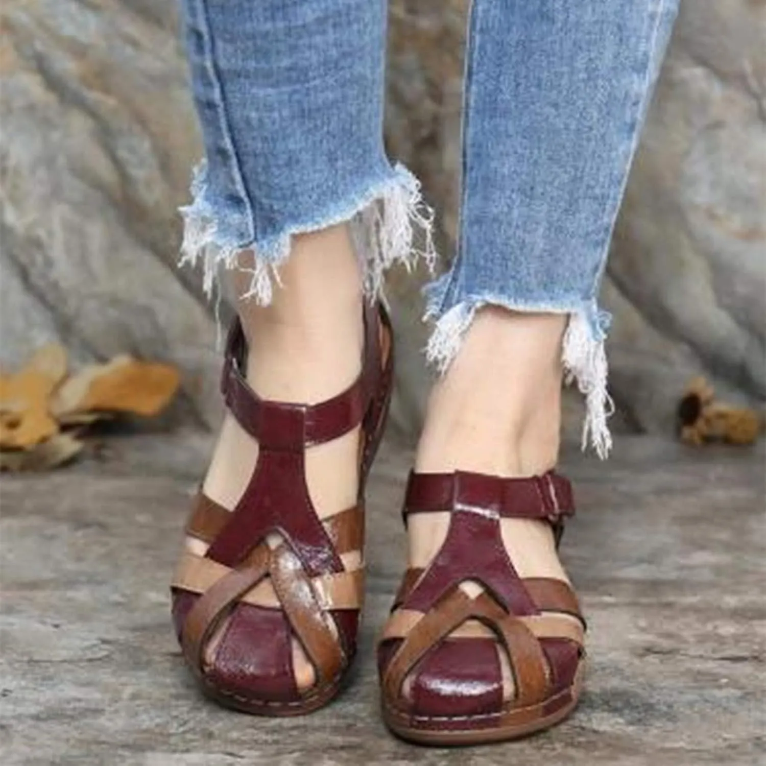 ZBYY Summer Women Sandals Casual Cutout Gladiator Wedge Sandals Loafers Ankle Strap Comfortable Outdoor Platform Shoes