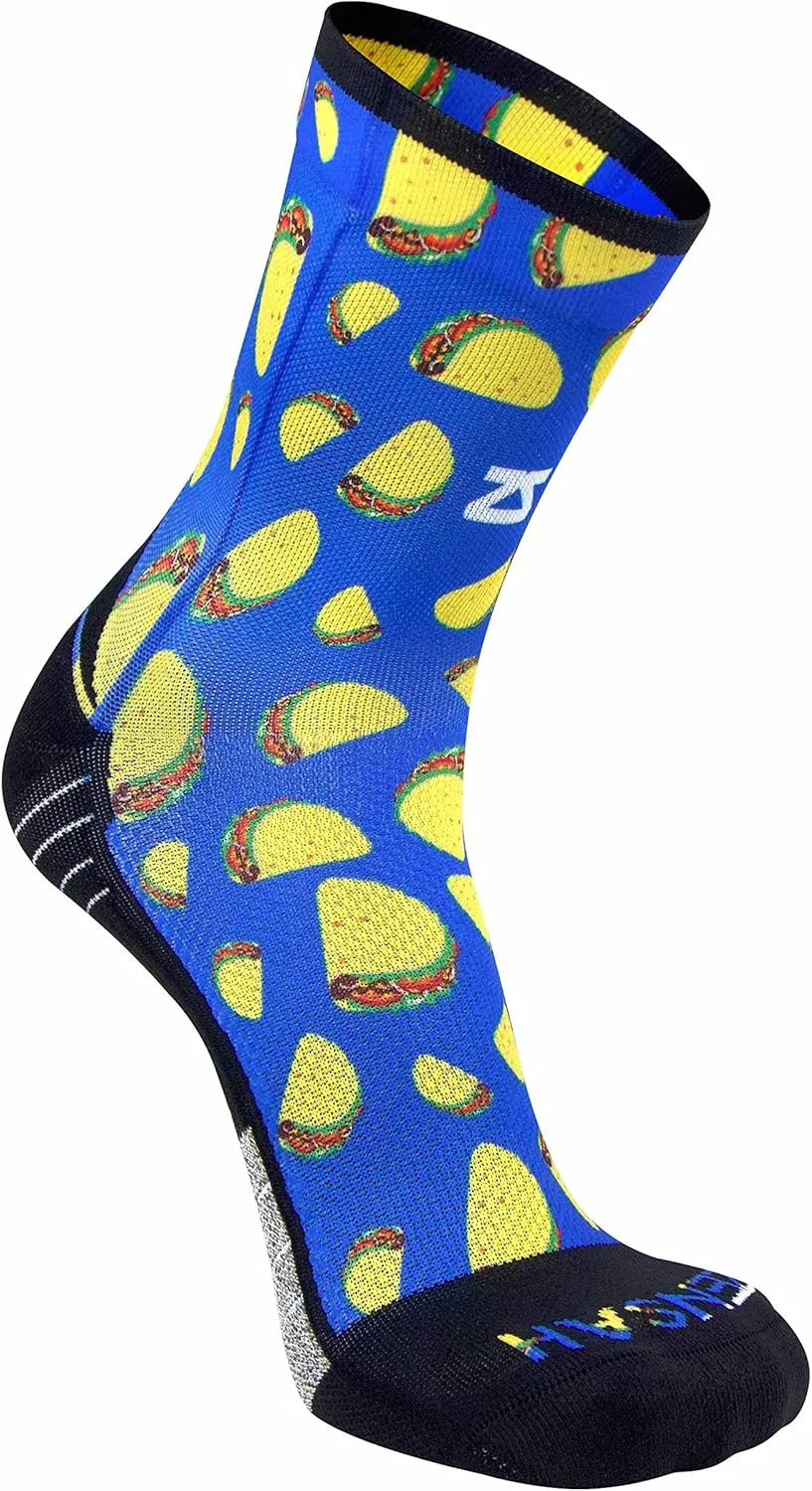Zensah Limited Edition Running Socks - Fun and Crazy Mini Crew Compression Socks, Moisture Wicking and Anti Blister