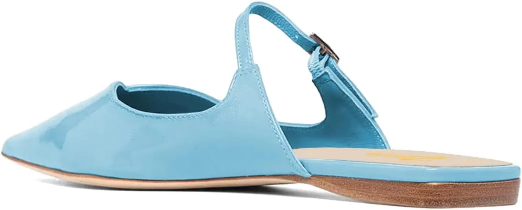 Zszszsu Women's Elegant Closed Pointed Toe Flat Mules Bukled Strap Slide Sandals V-Cut Bakless Loafers Dress Casual Comfortable Shoes Size 4-16 US